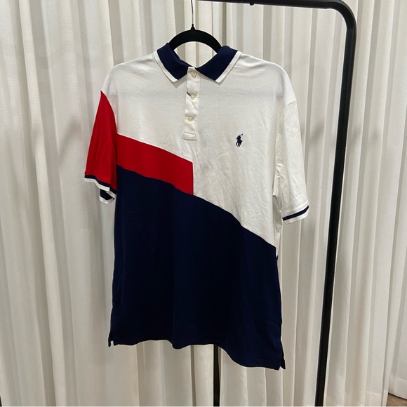 Polo by Ralph Lauren Men's Colorblock Logo Polo Shirt - Red, White, and Blue - Picture 2 of 7